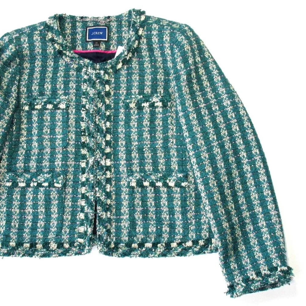 NWT J.Crew Lady Jacket in Spicy Jade Emerald Metallic Tweed Blazer 12